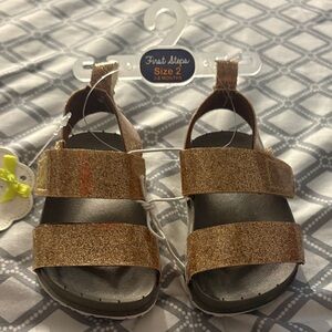 Girls' Gold Glitter Strap Sandals - First Steps Size 2